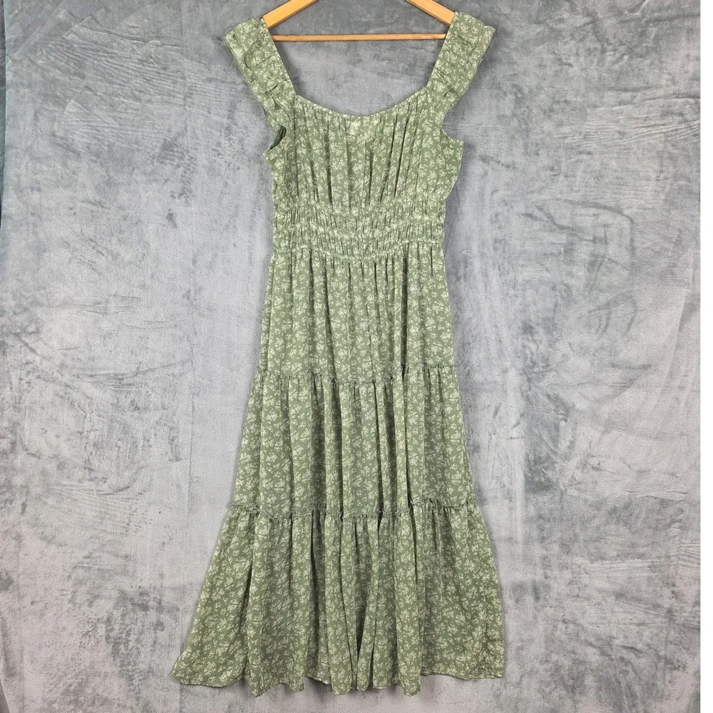 Womens Dress XL Romantic Floral Tiered Maxi Cottagecore Coquette Milkmaid Ruffle